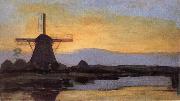 Piet Mondrian The mill at night oil painting